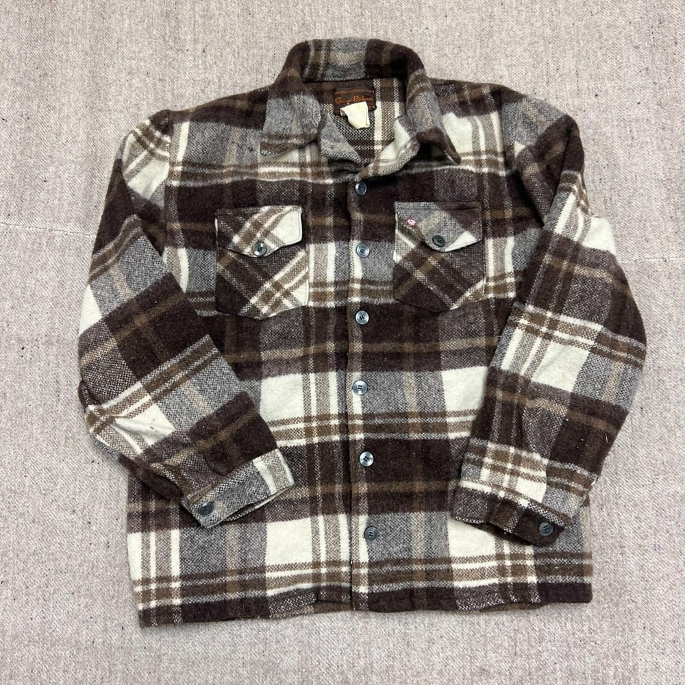 Vintage George Richards Wool Flannel Jacket Mens Large Brown 1960s‎